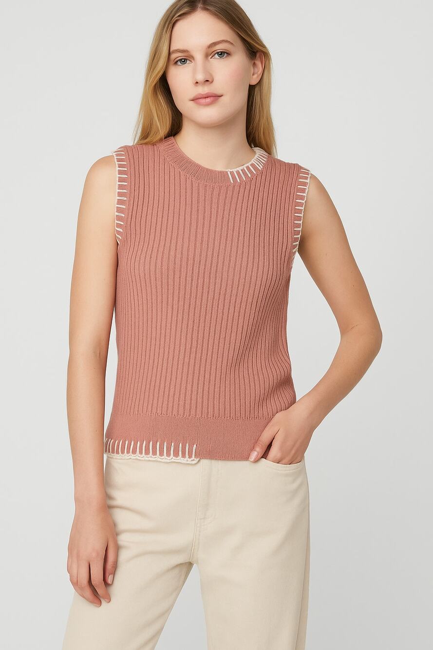 Alp N Rock Taylor Knit Tank Top Size M Pink Ribbed Crochet Detail Preppy Chic
